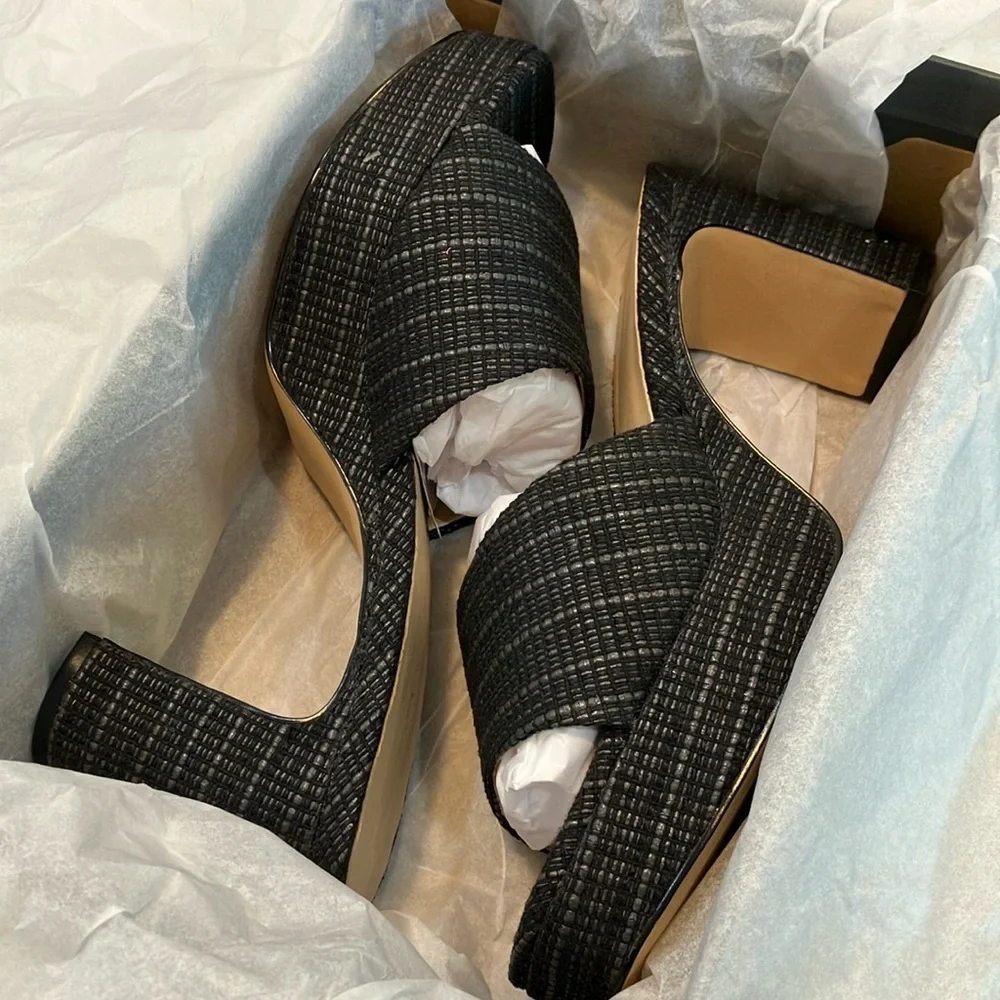 Ann Taylor Raffia Platform Mule‎ Sandals Black Sz 9.5- NIB